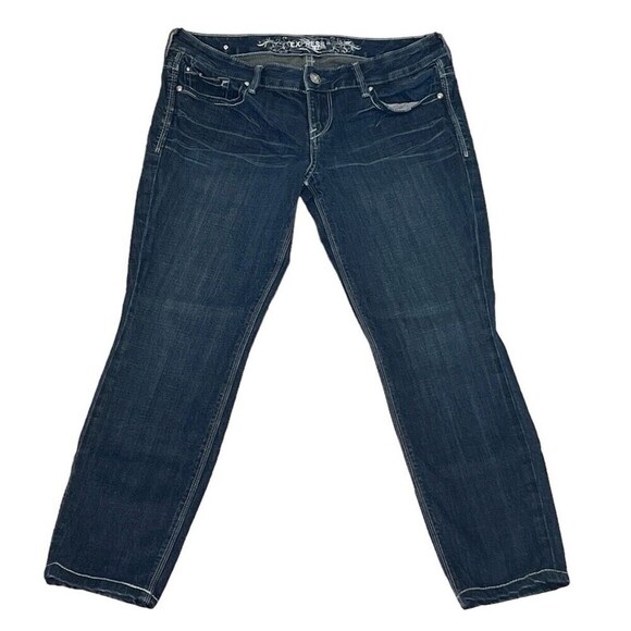 Express Womens Jeans 8s Blue Stretch Super Skinny Supersoft Dark Wash Low Rise‎ - Picture 1 of 8